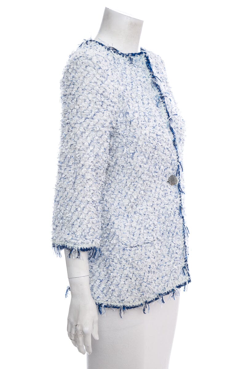 Chanel White & Blue Shimmer Tweed Jacket SZ 36