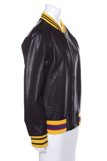 Gucci Black Leather "Blind For Love" Tiger Jacket SZ 48