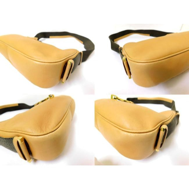 Vintage, Tom Ford era, Gucci Jackie orange-ish camel colored leather & brown canvas shoulder bag w stripe