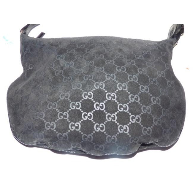 Gucci Vintage Black With Metallic Embossed G Logo Print Suede Leather Hobo Bag