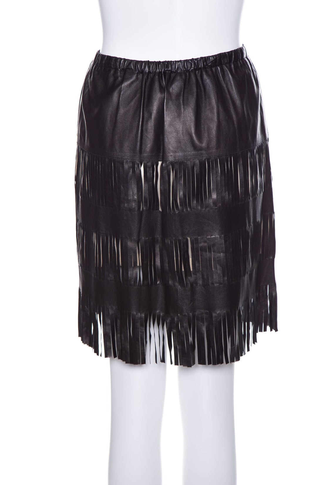 Gucci Black Leather Fringe Mini Skirt SZ 38