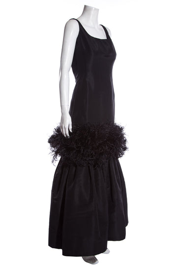 Oscar de la Renta Black Drop Waist Feather Dress SZ 12