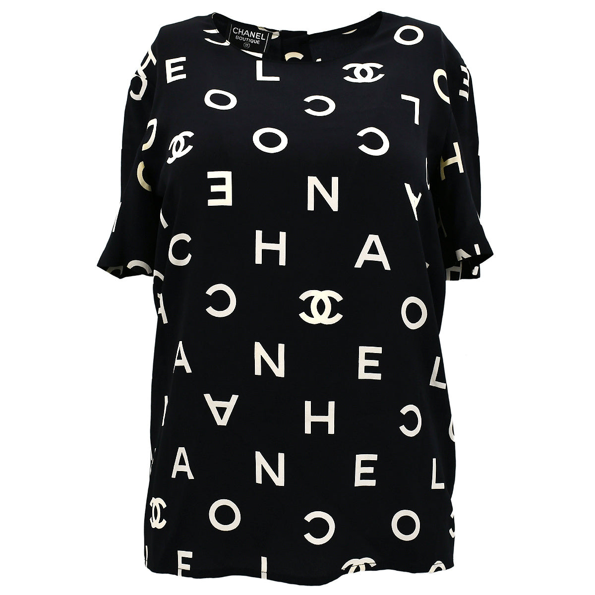 Chanel Spring 1997 Short Sleeve Shirt Blouse Tops Black 97P #38