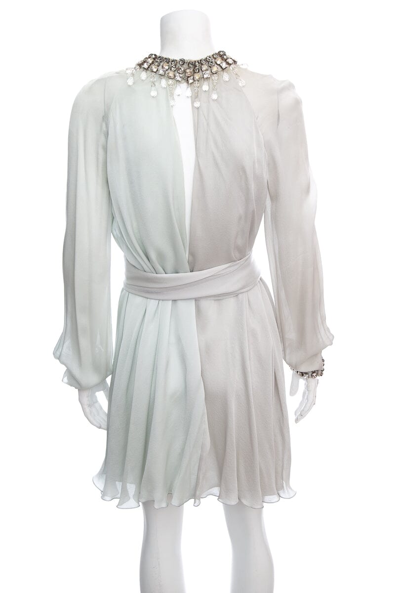 Azzaro Gray & Mint Colorblock Chiffon Embellished Dress SZ 38