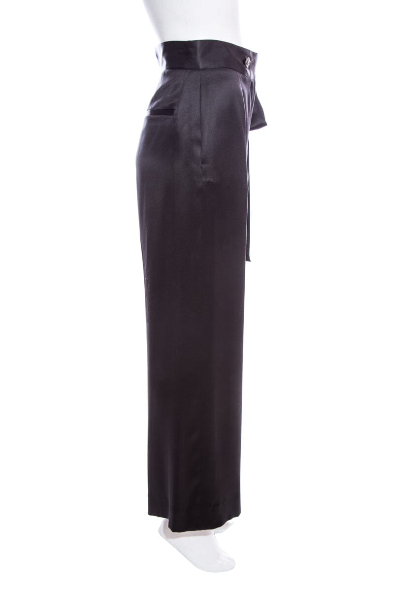 Chanel Rome Collection Black Silk Satin Tie Detail Pant SZ 38