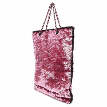 CHANEL Sequins Shopping Tote Bag Pink/Black AS4856 Sequins Leather