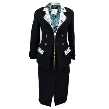Chanel Spring 1993 Setup Suit Jacket Skirt Black #36