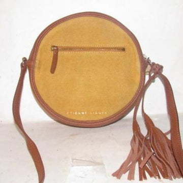 Etienne Aigner, 1970's- 1980's, yellow canvas and brown leather round canteen style cross body or shoulder bag