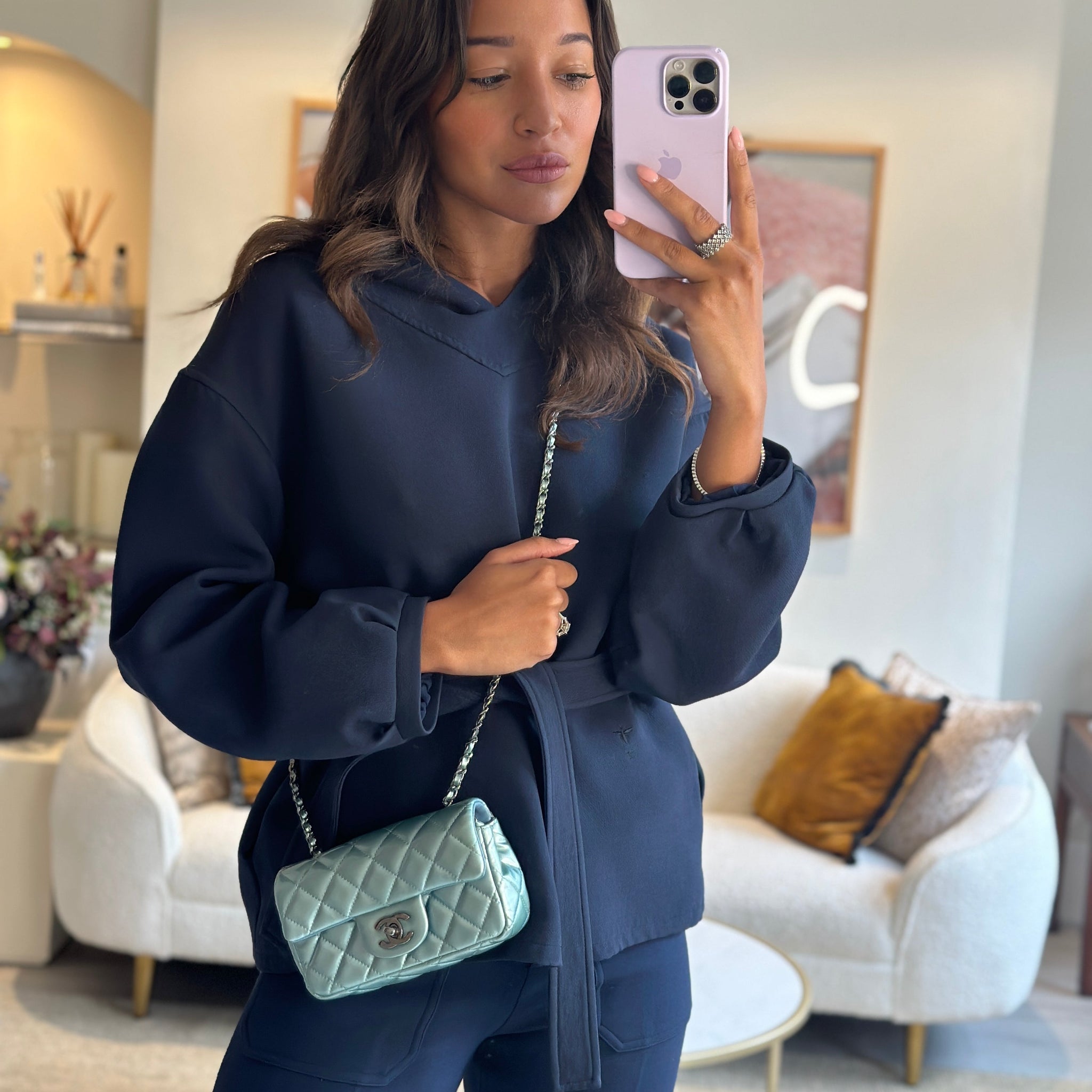 Chanel Pearl Light Blue Mini Rectangular Flap Bag with  Ruthenium Hardware