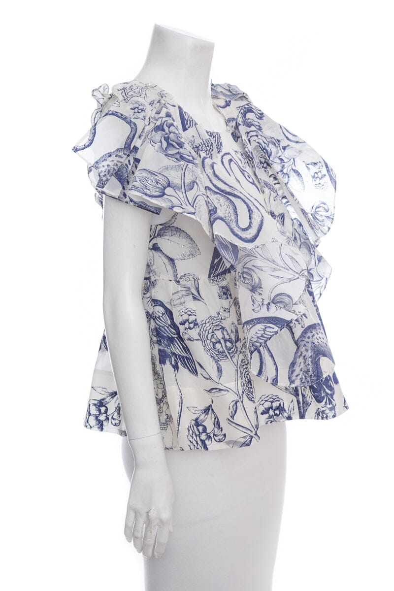 Andy Ho Blue & White Printed Blouse SZ L NWT