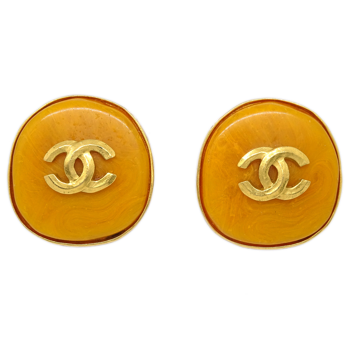 Chanel Stone Button Earrings Clip-On Orange 96P