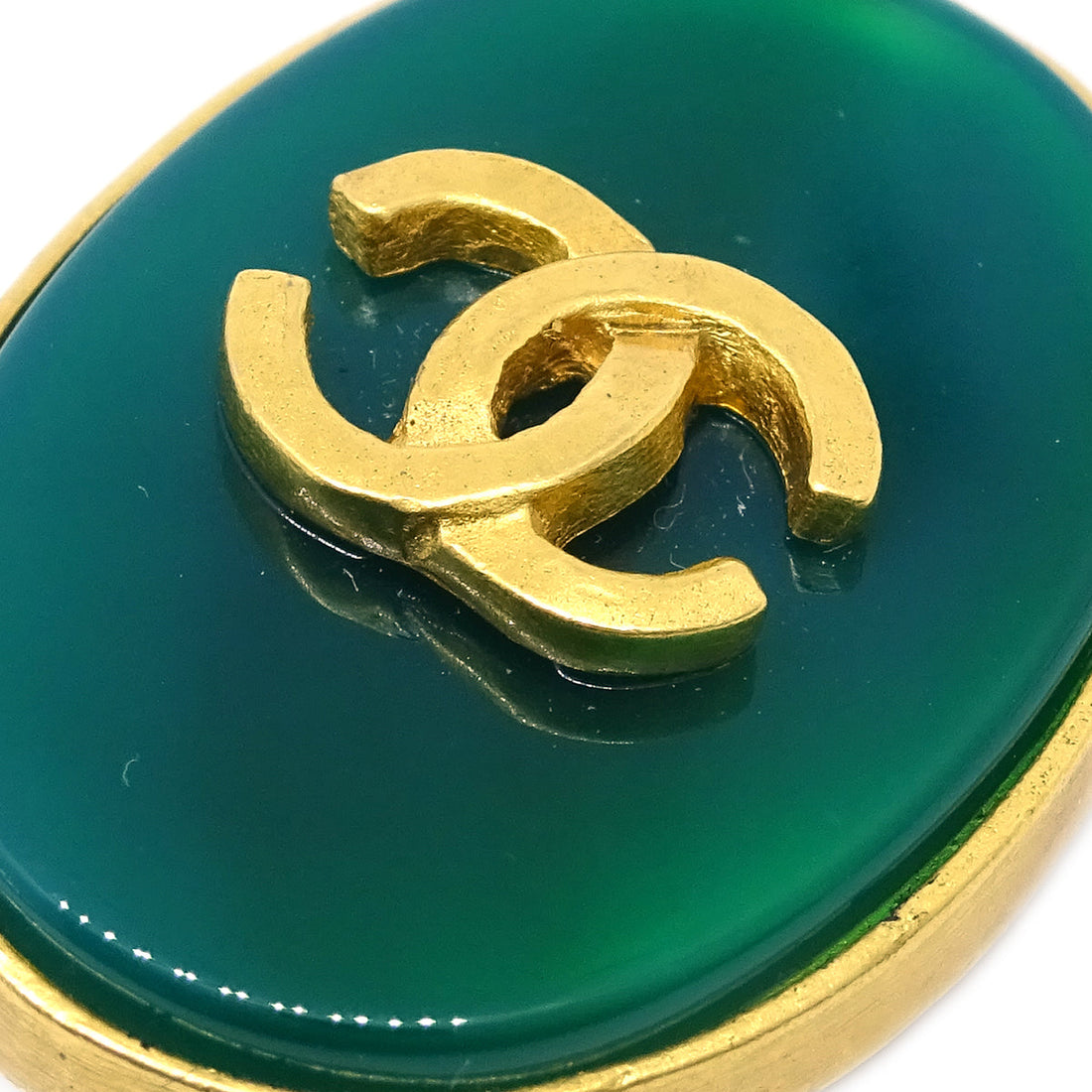 Chanel Stone Oval Earrings Clip-On Green 95A