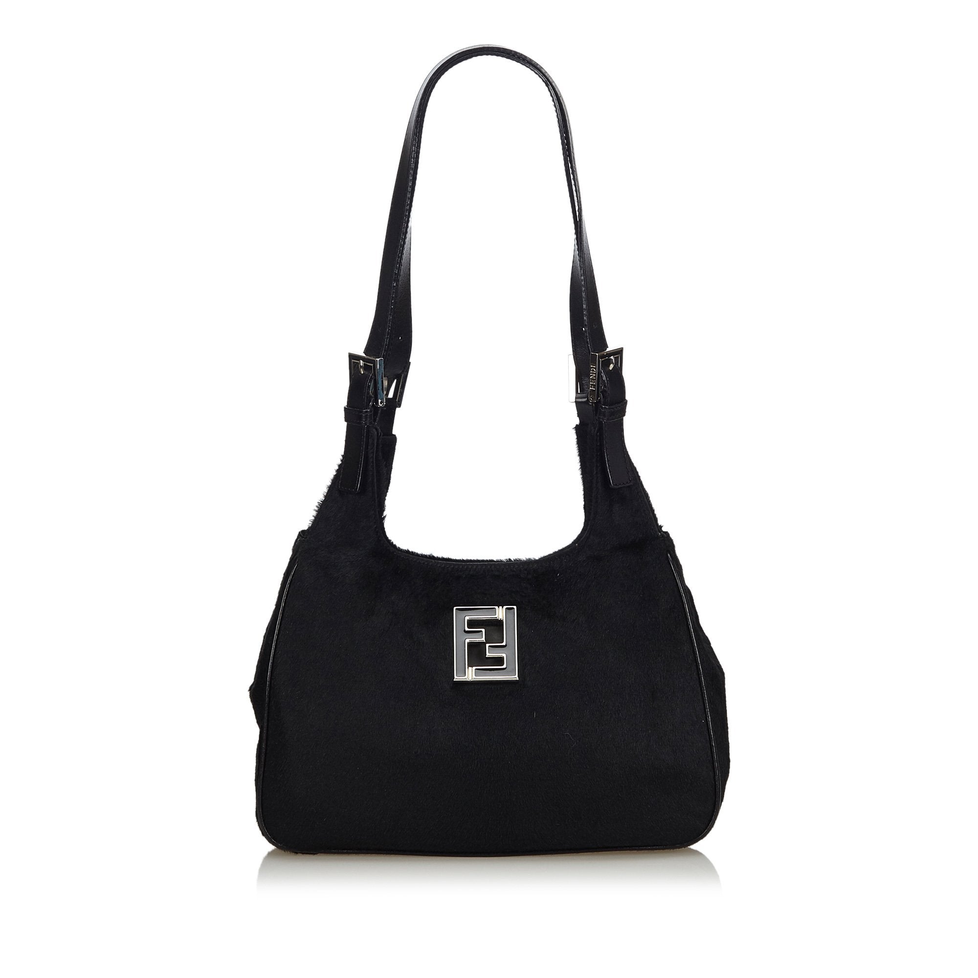 Fendi Black Pony Hair Natural Material Shoulder Bag Italy