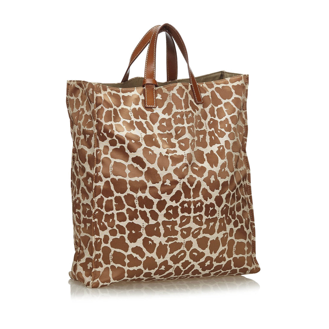 Fendi Brown Beige Canvas Fabric Leopard Print Tote Bag Italy