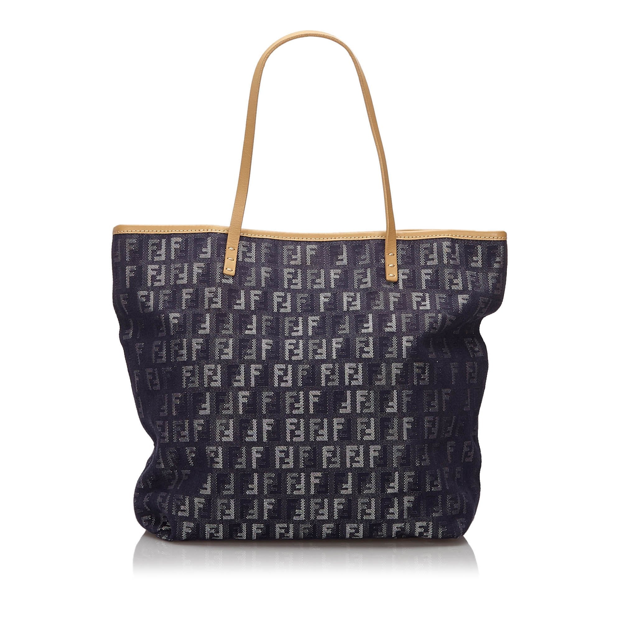 Fendi Blue Navy Denim Fabric Zucchino Tote Bag Italy