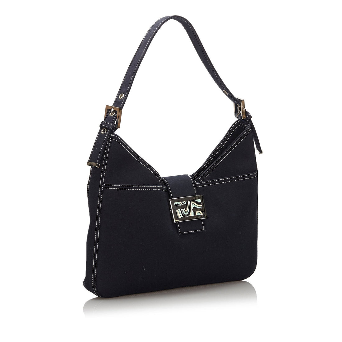 Fendi Blue Navy Canvas Fabric Shoulder Bag Italy
