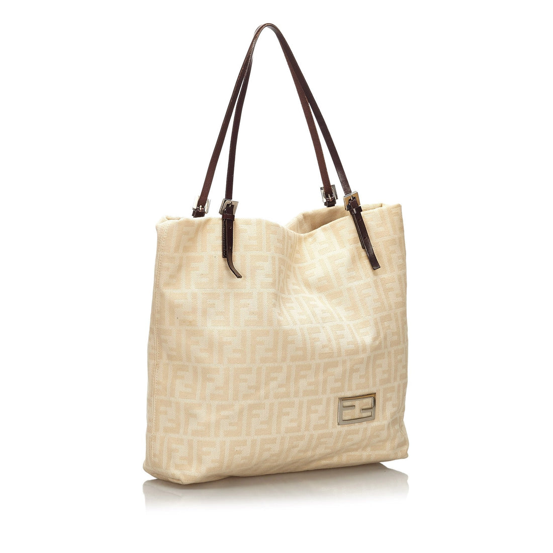 Fendi Brown Beige Canvas Fabric Zucchino Tote Bag Italy