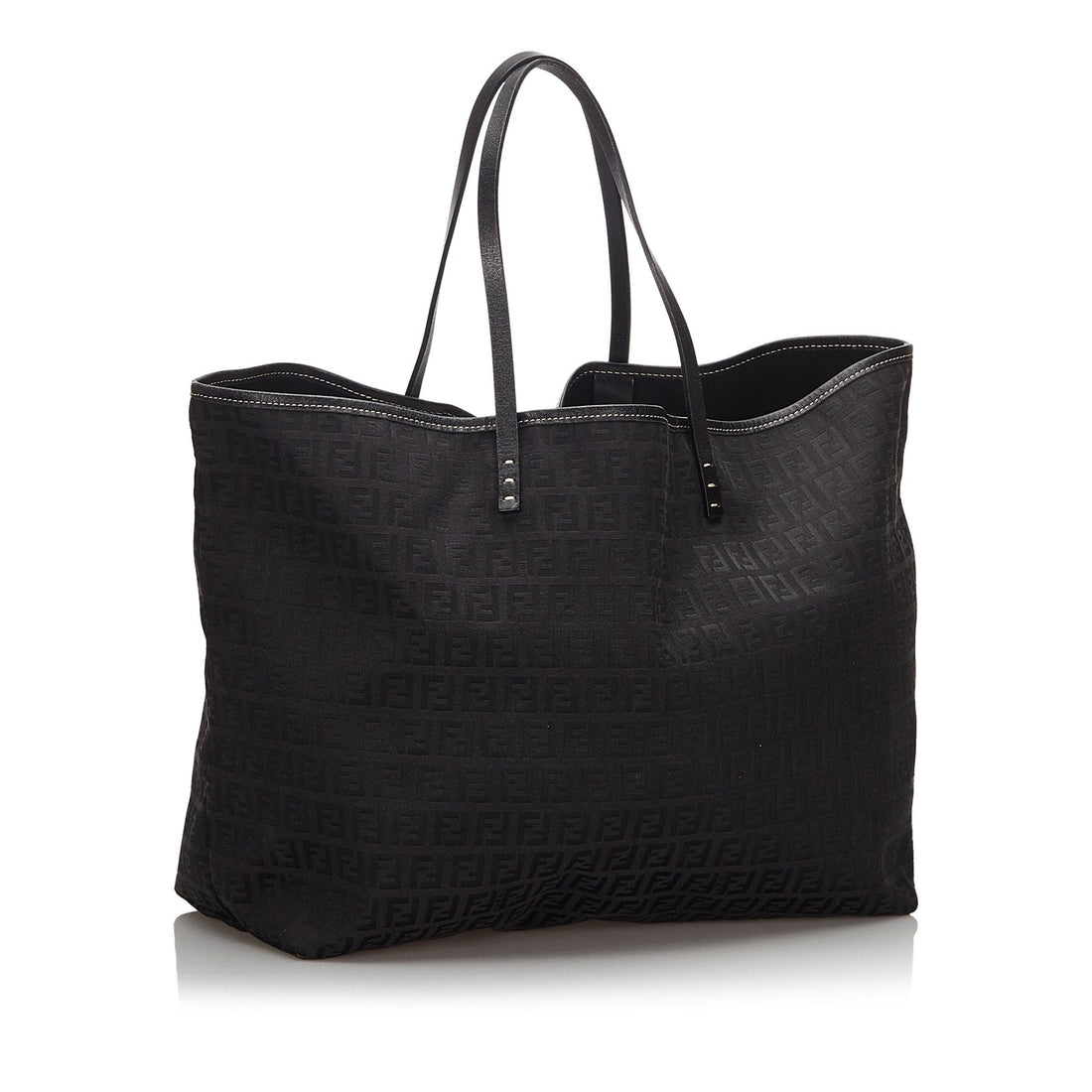 Fendi Black Canvas Fabric Zucchino Roll Tote Bag Italy