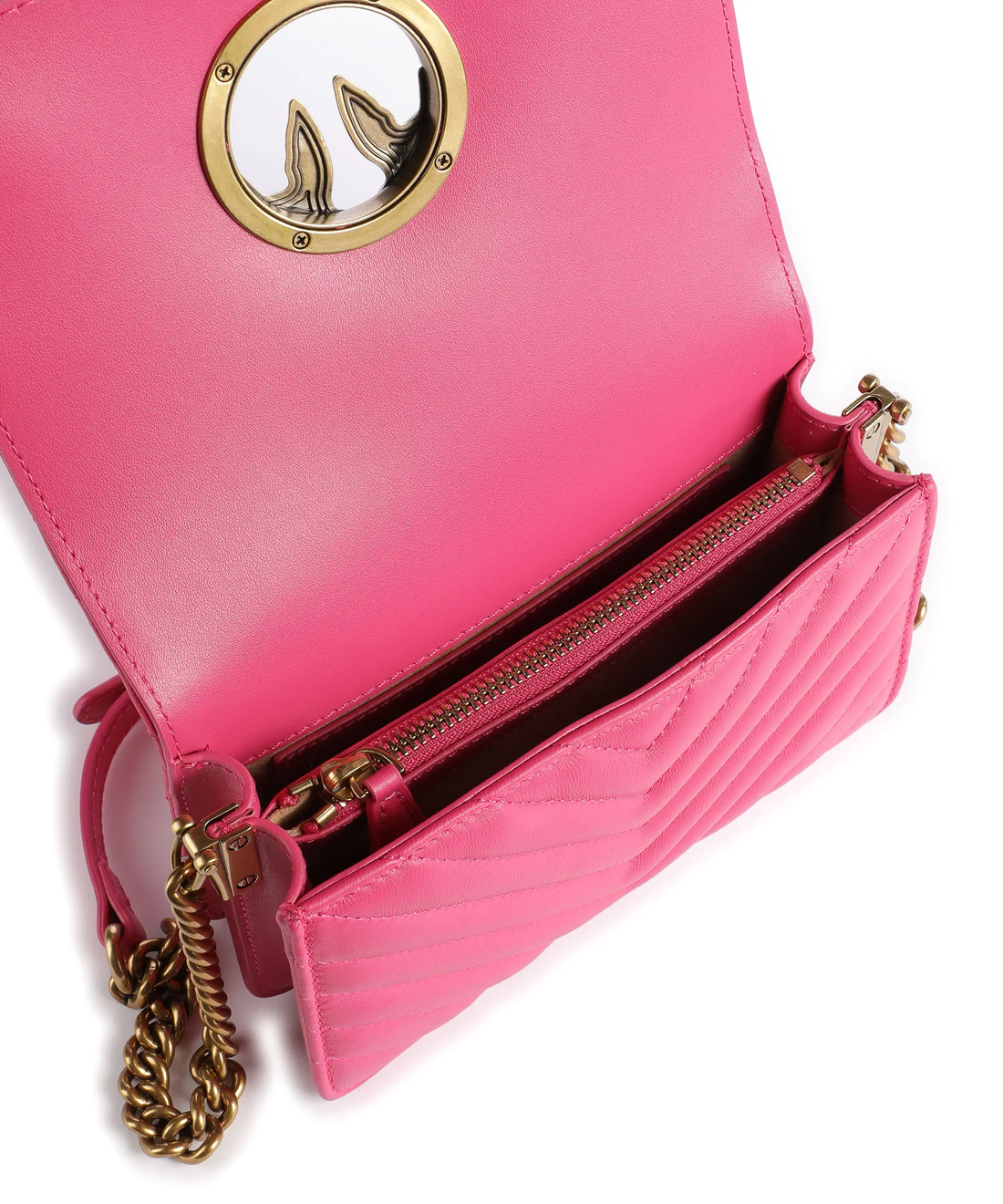 Original PINKO Love Click Mini Studs Crossbody bag sheepskin leather pink