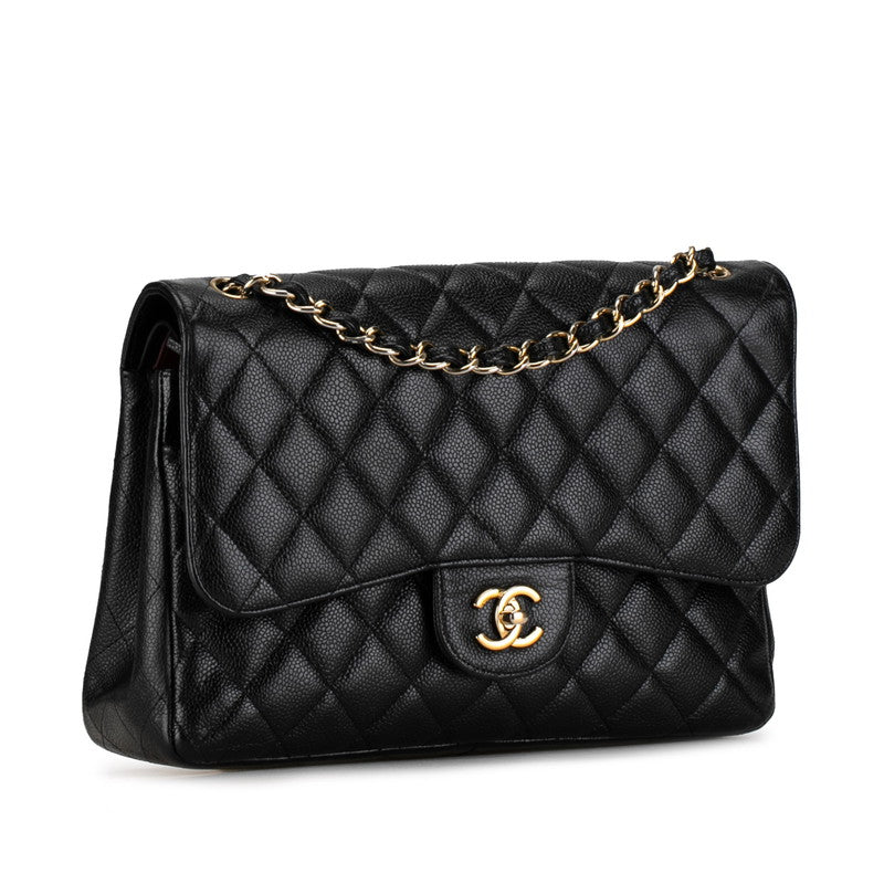Chanel Jumbo Classic Caviar Double Flap Bag Leather Shoulder Bag in Good condition