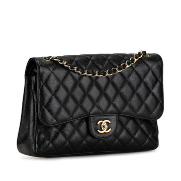 Chanel Jumbo Classic Caviar Double Flap Bag Leather Shoulder Bag in Good condition