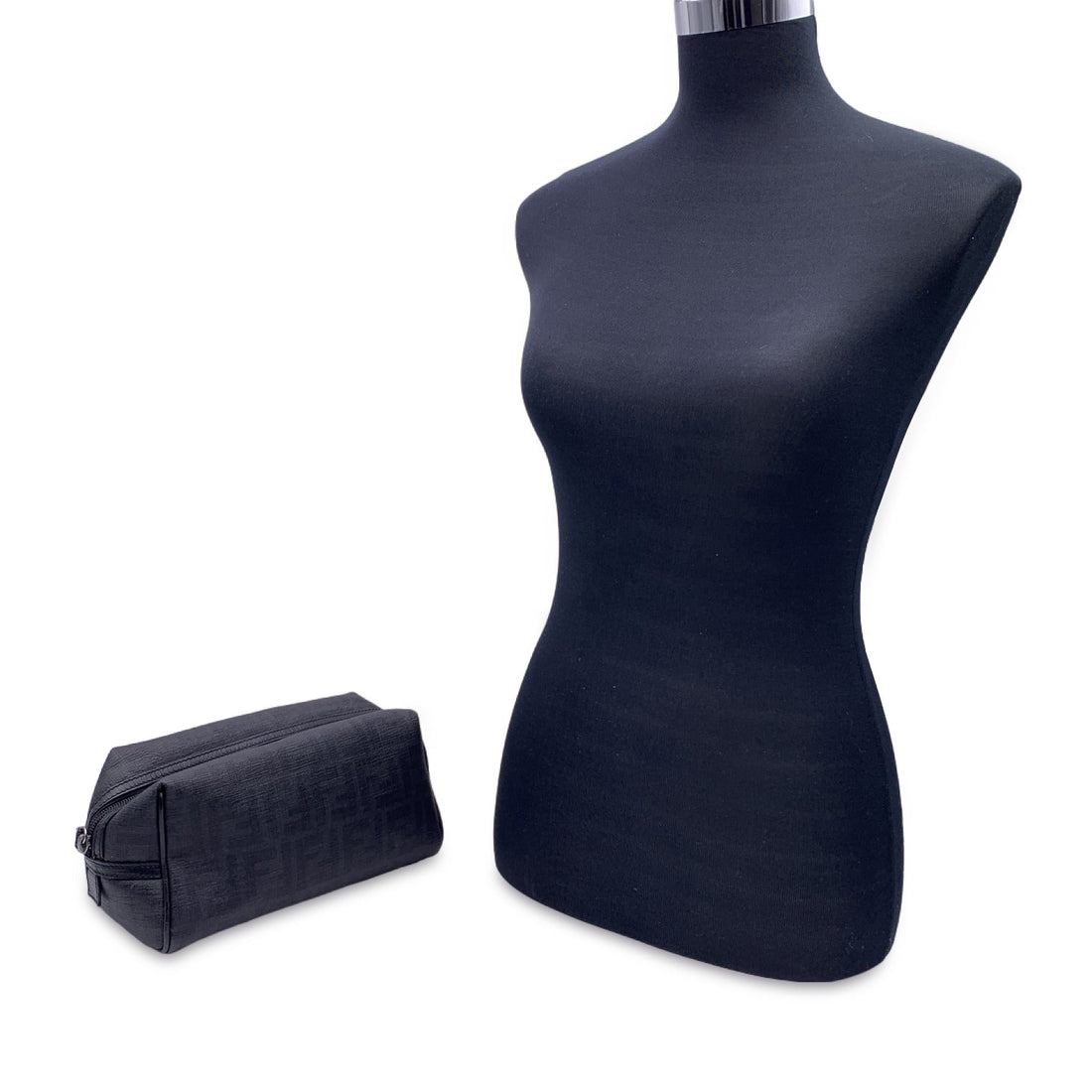 FENDI Grey Zucca Ff Monogram Canvas Leather Travel Cosmetic Pouch Bag