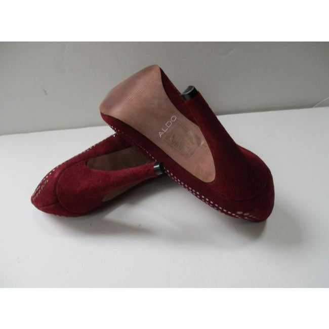 Aldo Burgundy Pewter Brass Studded Surface Pumps Size Us
