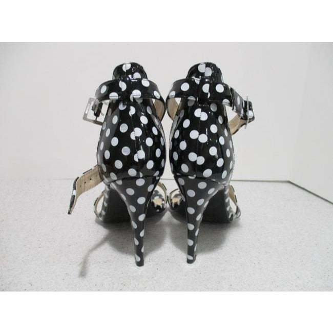 Ashley Stewart Black And White Retro Teresa Vegan Polka Dot Ankle Strap Heels Pumps Size Us