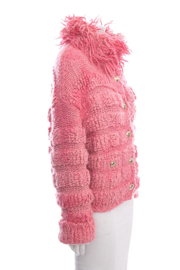 Chanel Pink Wool Button Up Cardigan Sweater SZ 42