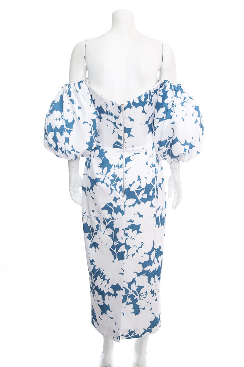 Rasario Blue and White floral Puff Sleeve Dress SZ 44 NWT