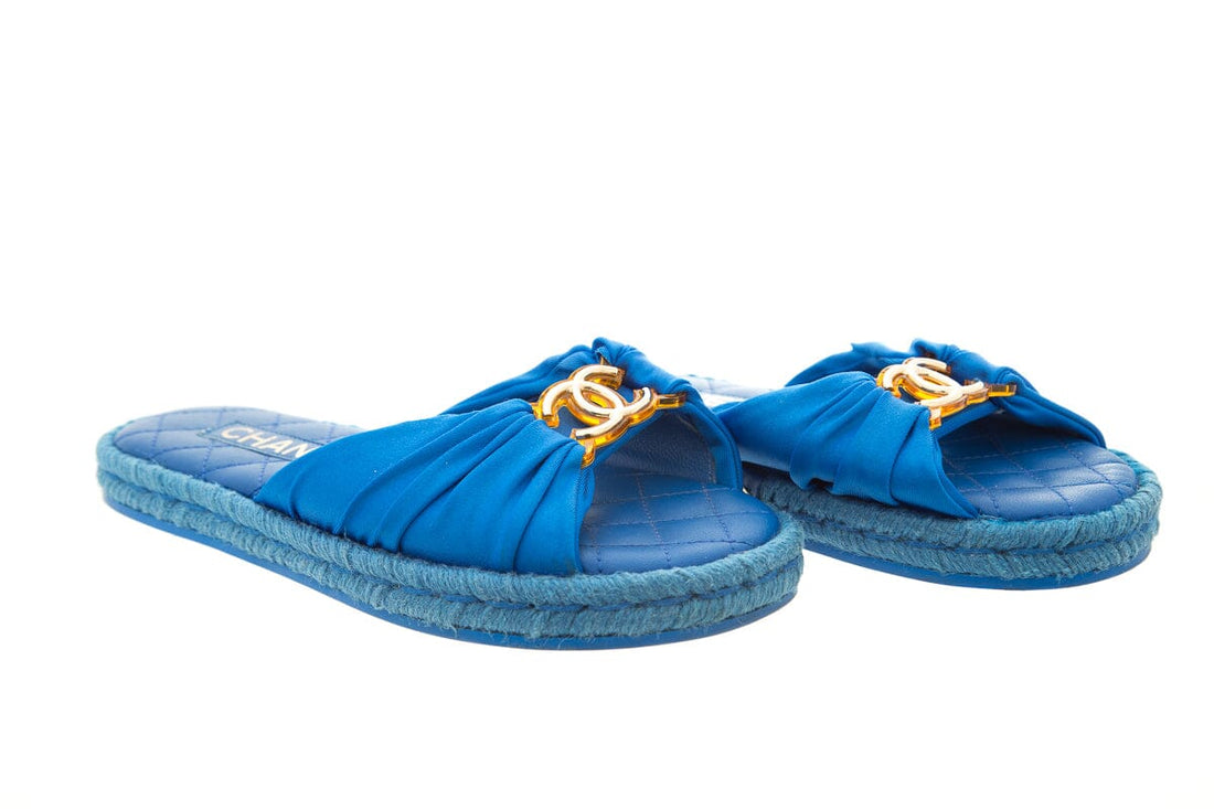 Chanel "Cloth"  Blue Slides SZ 36