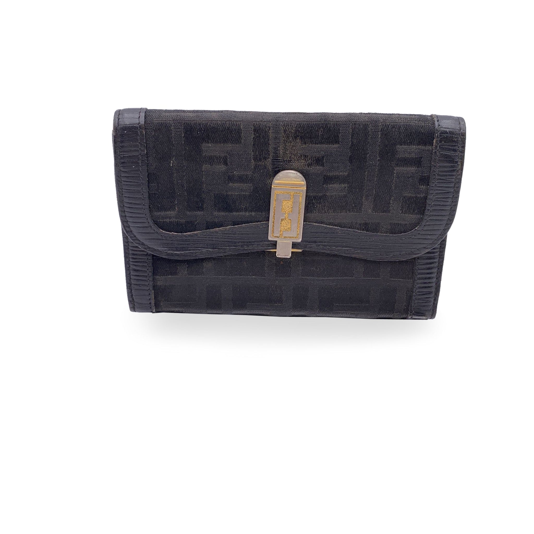 FENDI Vintage Black Monogram Canvas Wallet Coin Purse