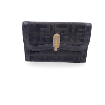 FENDI Vintage Black Monogram Canvas Wallet Coin Purse