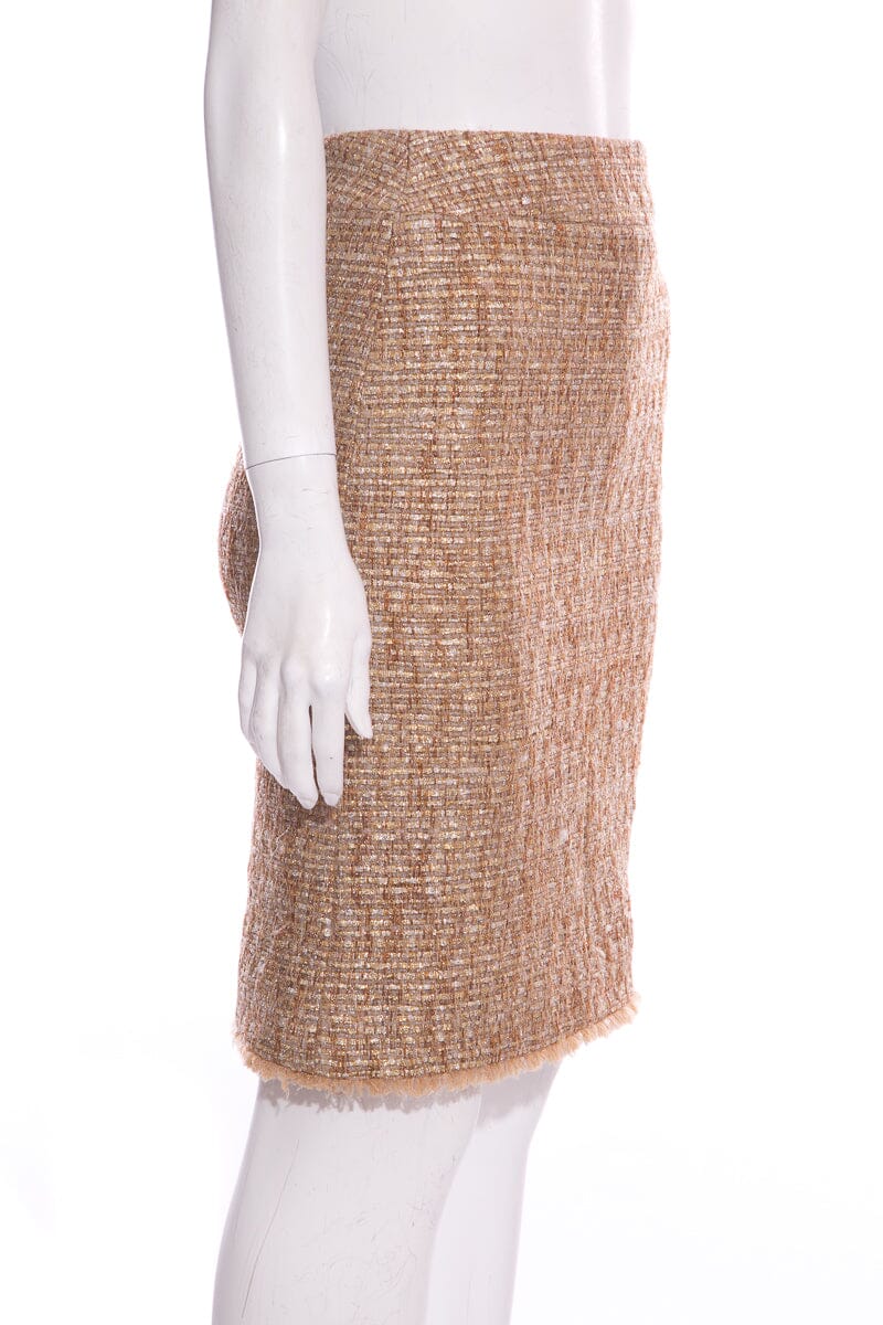 Chanel 2005 Pre-Fall Gold Tweed Skirt SZ 34