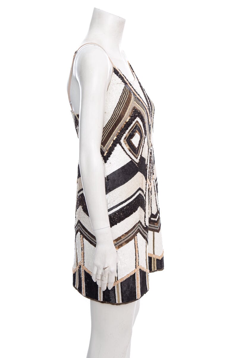 Alice + Olivia Brown and White Sequin and Beaded Sleeveless Dress SZ S