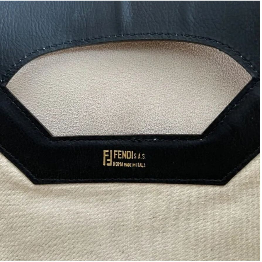 Fendi regimental stripe canvas & camel leather tote