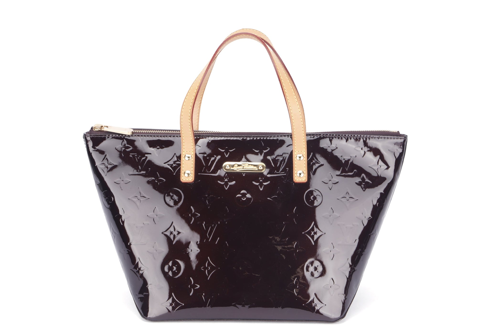LOUIS VUITTON BELLEVUE TOTE BAG (FL0110), PM SIZE, AMARANTE MONOGRAM VERNIS, WITH DUST COVER