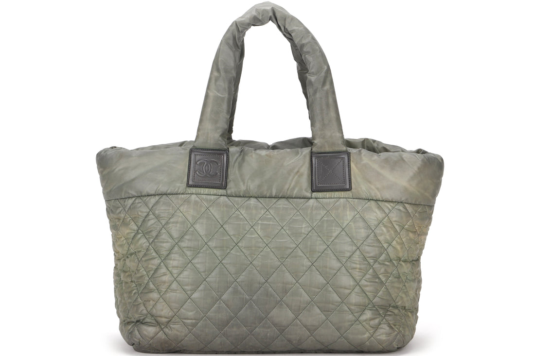 CHANEL COCO COCOON REVERSIBLE TOTE BAG (1358xxxx) ARMY GREEN & GREY NYLON SILVER HARDWARE, NO  & DUST COVER