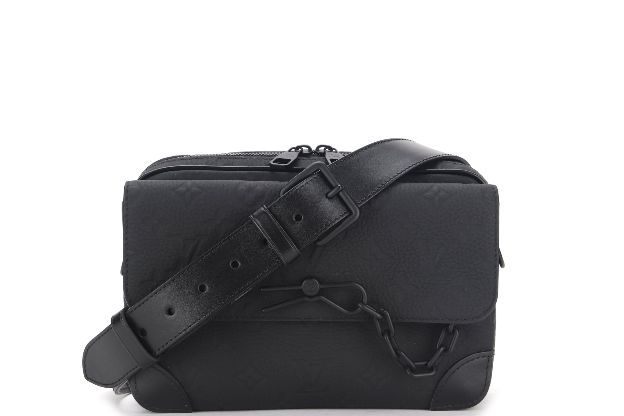LOUIS VUITTON M23742 STEAMER MESSENGER BLACK TAURILLION MONOGRAM EMBOSSED LEATHER, WITH STRAP, DUST COVER & BOX