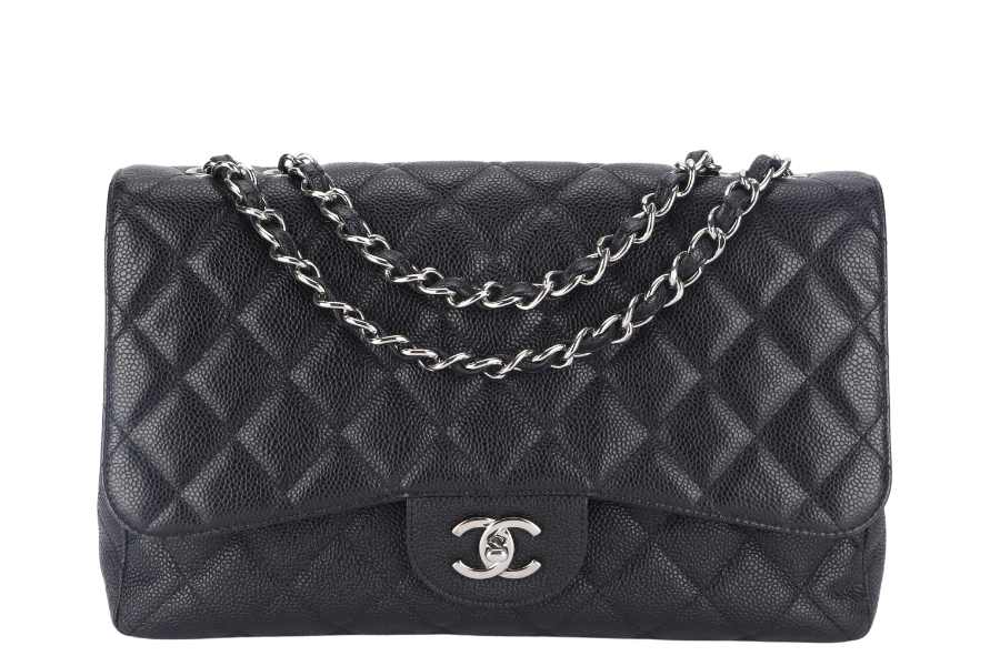 CHANEL CLASSIC JUMBO (1317xxxx ) BLACK CAVIAR SILVER HARDWARE WITH  AND DUST COVER