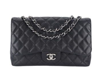CHANEL CLASSIC JUMBO (1317xxxx ) BLACK CAVIAR SILVER HARDWARE WITH  AND DUST COVER