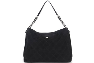 CHANEL FRENCH RIVIERA BAG (1598xxxx) BLACK QUILTED SUEDE SILVER HARDWARE, WITH  & DUST COVER