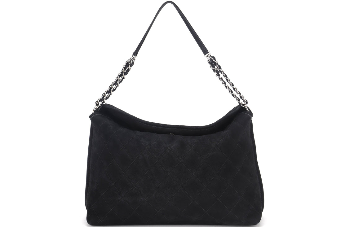 CHANEL FRENCH RIVIERA BAG (1598xxxx) BLACK QUILTED SUEDE SILVER HARDWARE, WITH  & DUST COVER