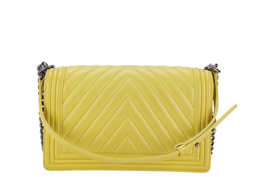 CHANEL LEBOY (2234xxxx) YELLOW CHEVRON LAMBSKIN RUTHENIUM HARDWARE WITH DUST COVER