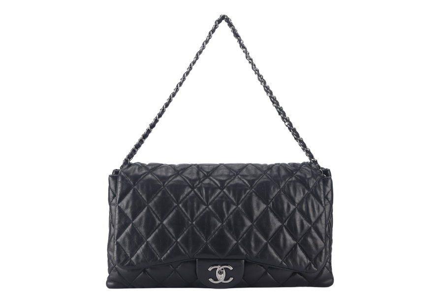 CHANEL 3 ACCORDION FLAP BAG (1390xxxx) BLACK LAMBSKIN GUNMETAL HARDWARE WITH  AND DUST COVER