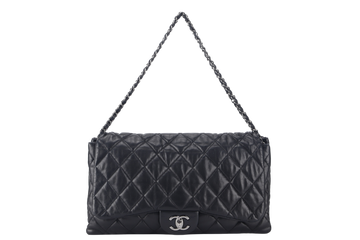 CHANEL 3 ACCORDION FLAP BAG (1390xxxx) BLACK LAMBSKIN GUNMETAL HARDWARE WITH  AND DUST COVER