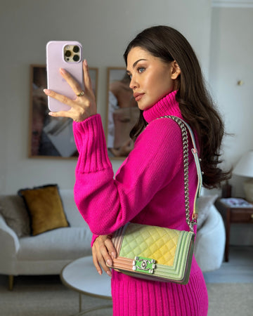 ChanelMulti-Coloured Small Boy Bag in Caviar Leather with Silver Hardware