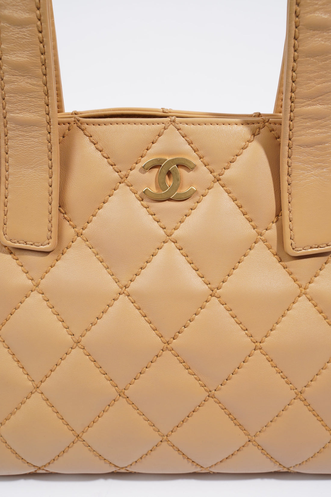 Chanel Wild Stitch Tote Bag Beige Lambskin Leather