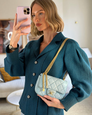 Chanel Powder Blue Mini Square Flap Bag with Gold Hardware