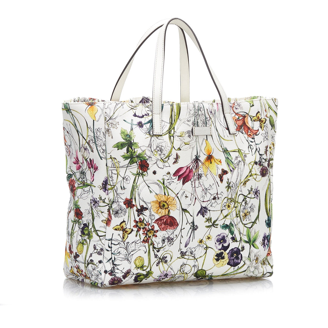 Gucci Tote Bag White Flora Printed Canvas